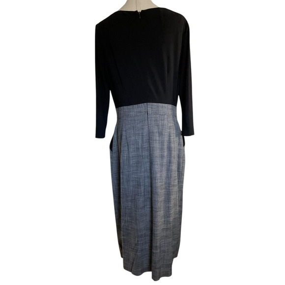 Tahari Arthur S. Levine Dress Womens 8 Black Gray Cowl Neck 3/4 Sleeve Sheath - Picture 2 of 10